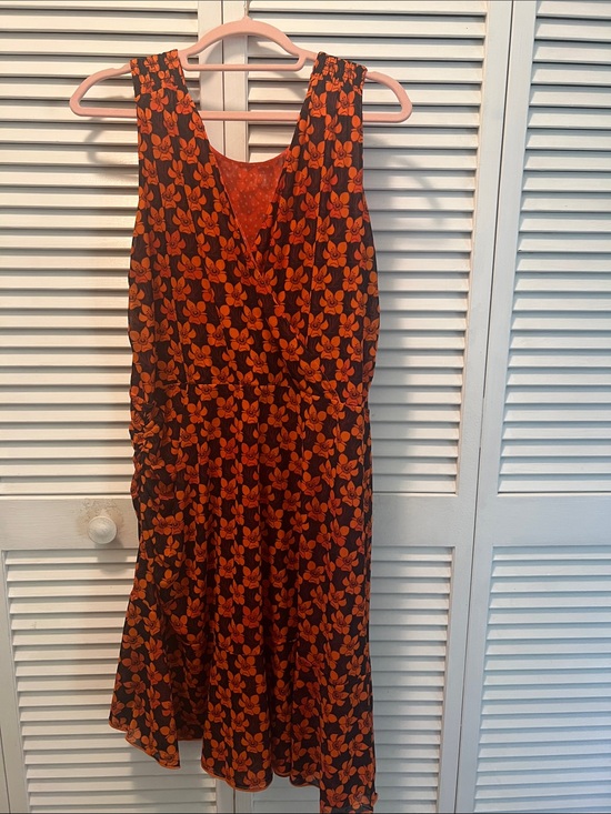 CAbi Dresses & Skirts - #2128**Sleeveless Orange Floral Wrap Dress for Women